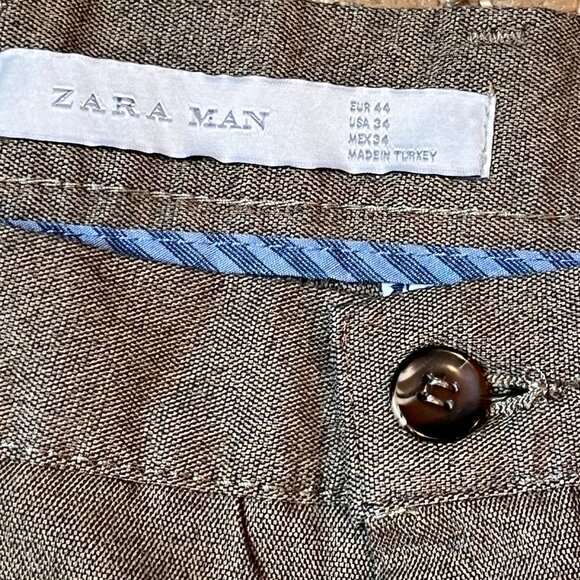 Zara Man Size 34 Work Outfit Trousers Brown Tweed Skinny Leg Casual Dressy Trend - Picture 9 of 10